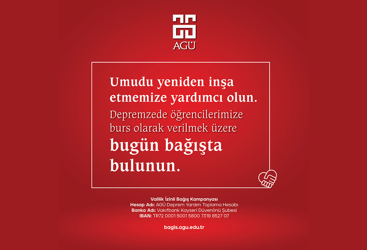 Depremden Etkilenen AGÜ Öğrencilerine Bağış Kampanyası